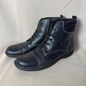Clarks Wh Bea Black Leather Quilted Plaid Lace up Ankle Boots Size 12N